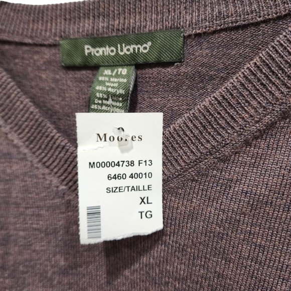 Pronto Uomo Sweater Men's Brown Size XL Long Sleeve V-Neck Merino Wool Casual - Picture 10 of 13